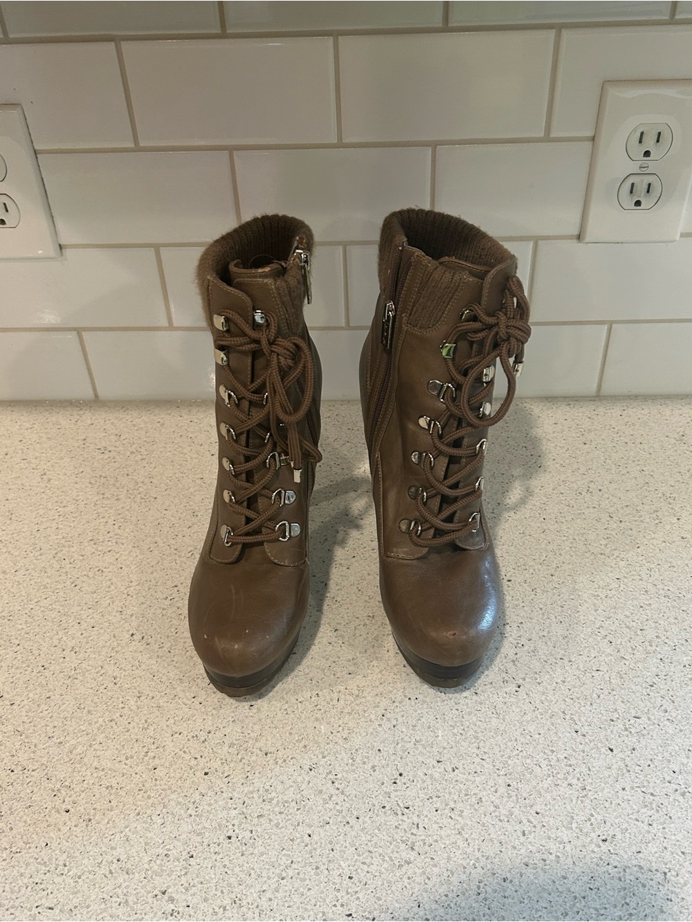 Women's Brown Lace-Up Ankle Boots, Used, Size 7 1/2 M
